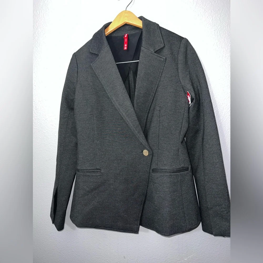 Spanx The Perfect Asymmetrical Blazer Ponte Jacket Gray 20773R Collared S NWT - Picture 2 of 5